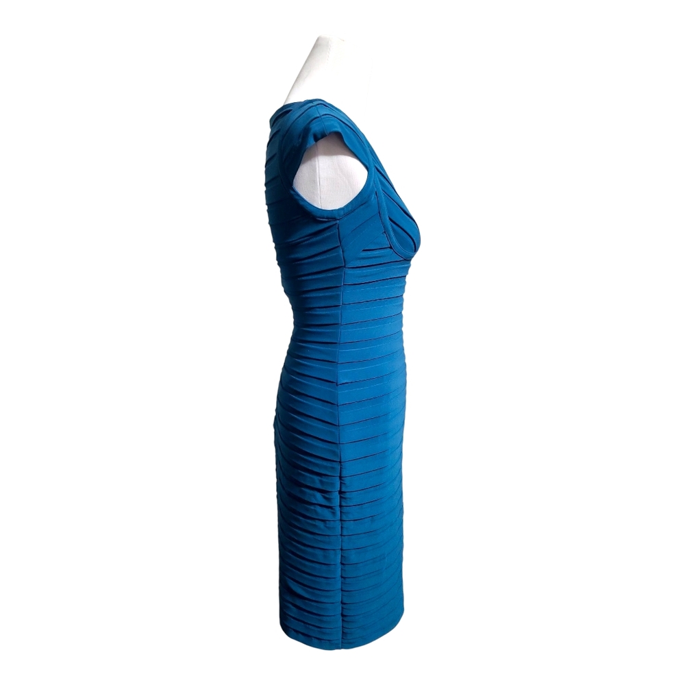 Adrianna Papell Deep Teal Blue Ribbed Bodycon Midi Dress - Picture 3 of 5